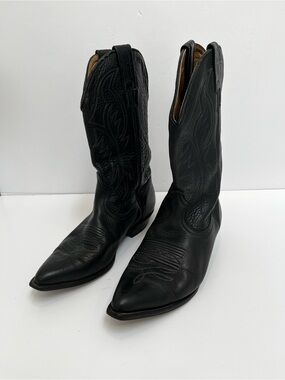 Boulet Vintage Black Leather Cowboy Boots 8.5 Men Canada Western Festival Rodeo